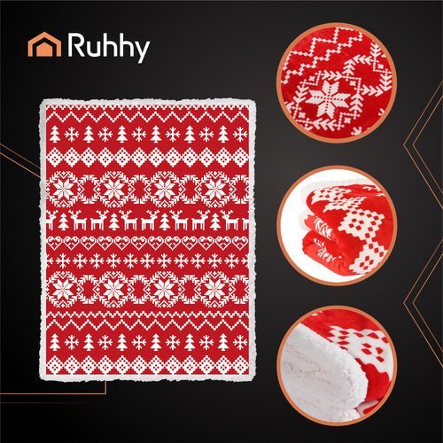 Weihnachtsdecke Wendbar 130x170 cm – Kuscheldecke Rot Weiß Polyester - Easy2sell - Deluxe