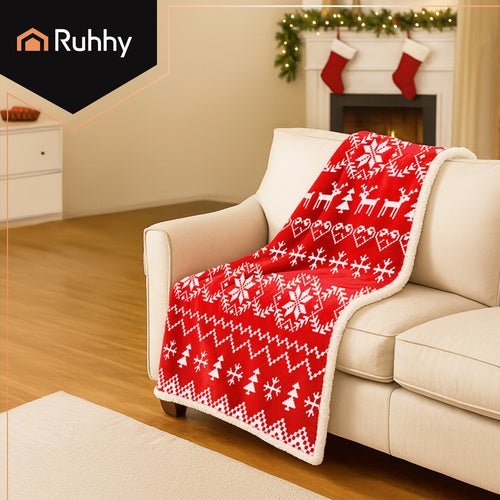 Weihnachtsdecke Wendbar 130x170 cm – Kuscheldecke Rot Weiß Polyester - Easy2sell - Deluxe