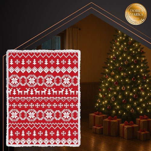 Weihnachtsdecke Wendbar 130x170 cm – Kuscheldecke Rot Weiß Polyester - Easy2sell - Deluxe