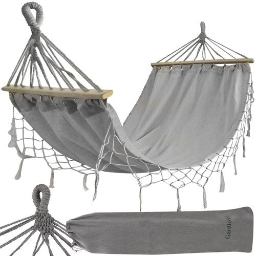 XXL Doppel - Gartenhängematte mit Spreizstab – 250kg Belastbar, Grau - Easy2sell - Deluxe