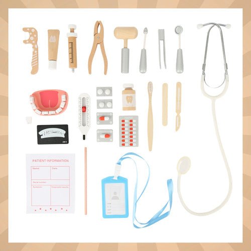 Zahnarztset für Kinder – 24 - teiliges Holzspielzeug mit Arzttasche - Easy2sell - Deluxe