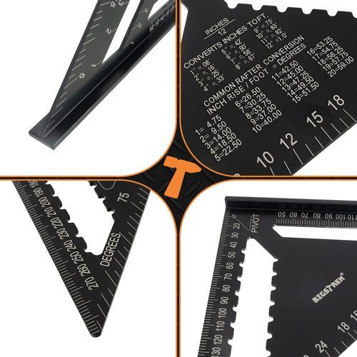 Zimmermannswinkel 30cm Aluminium Schwarz 90°/45° Set mit 5 Bleistiften - Easy2sell - Deluxe