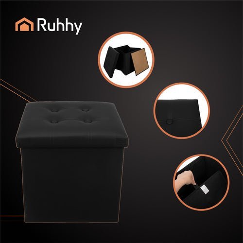 1 Klappbarer Pouf mit Stauraum bis 39 l schwarz - Easy2sell - Deluxe