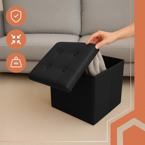 1 Klappbarer Pouf mit Stauraum bis 39 l schwarz - Easy2sell - Deluxe