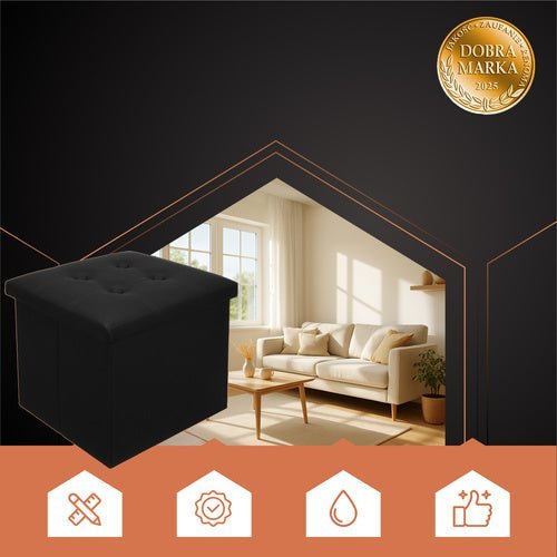 1 Klappbarer Pouf mit Stauraum bis 39 l schwarz - Easy2sell - Deluxe