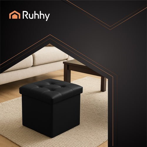 1 Klappbarer Pouf mit Stauraum bis 39 l schwarz - Easy2sell - Deluxe