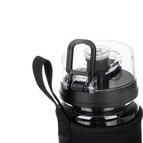 1 - Liter - Trinkflasche mit Fruchteinsatz, dicht, transparent/schwarz - Easy2sell - Deluxe