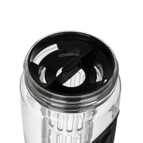 1 - Liter - Trinkflasche mit Fruchteinsatz, dicht, transparent/schwarz - Easy2sell - Deluxe