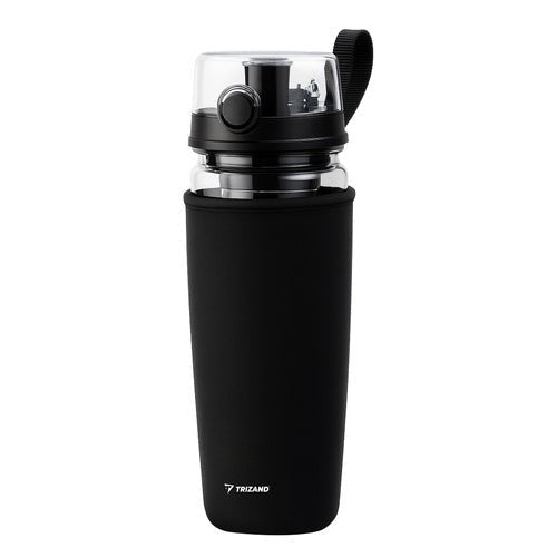 1 - Liter - Trinkflasche mit Fruchteinsatz, dicht, transparent/schwarz - Easy2sell - Deluxe