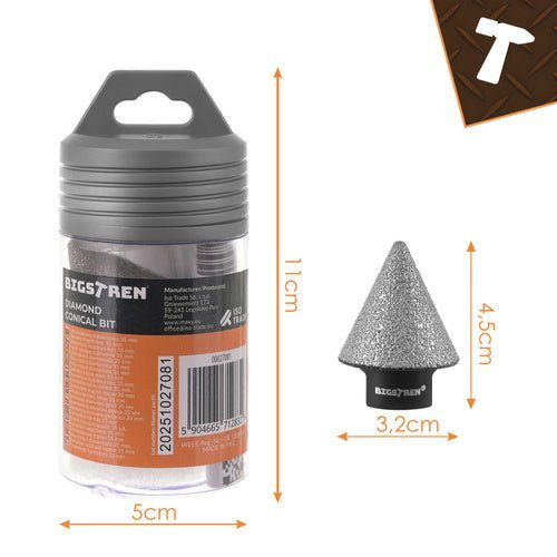 1 Stück Diamant - Kegelfräser für präzises Bohren in Steinzeug schwarz - Easy2sell - Deluxe