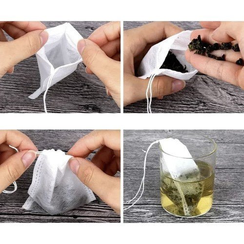 100 Teebeutel für losen Tee mit Kordelzug, Weiß - Easy2sell - Deluxe