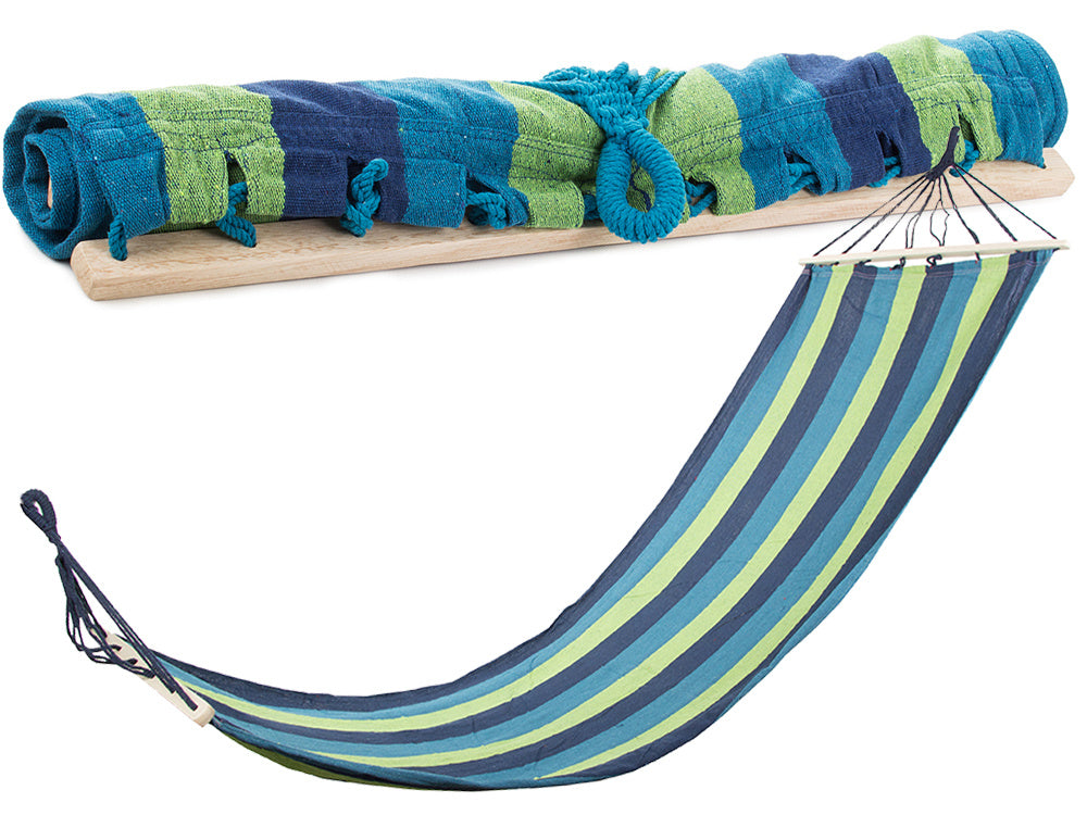 Hängematte 2 Personen 200 x 80 cm bunt mit Holzrahmen und Befestigungsschnüren