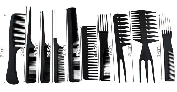 Friseurkämme - Satz mit 10 Stück