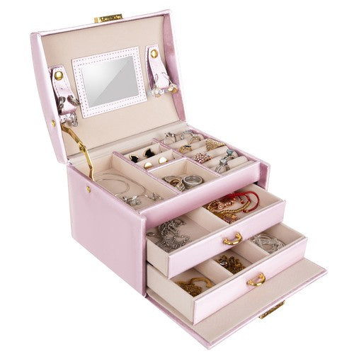 Schmuckkästchen Rosa mit Schloss 20 Fächer 2 Schubladen Spiegel abschließbar