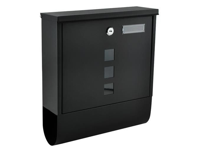 Briefkasten schwarz A4 mit Zeitungsfach verzinktes Eisen außen Wandmontage Set