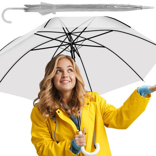 Regenschirm transparent automatisch 8 Streben PVC 220 g gebogener Griff 93 cm