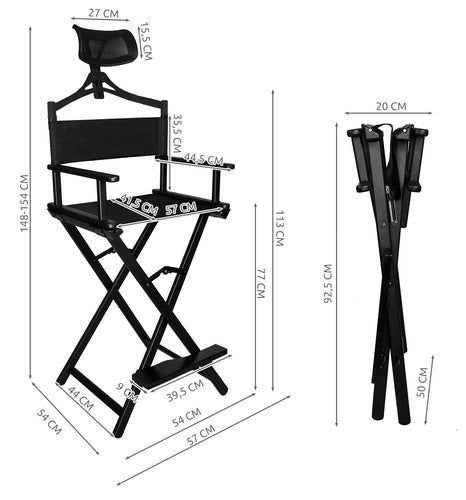Schminkstuhl Make-up Stuhl Regiestuhl klappbar Kopfstütze Fußstütze Schwarz