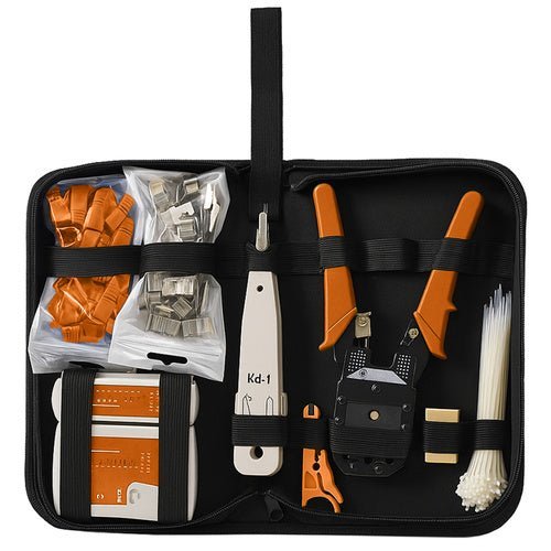 145 - tlg. Netzwerk - Kit mit Kabeltester und Werkzeug schwarz/orange - Easy2sell - Deluxe