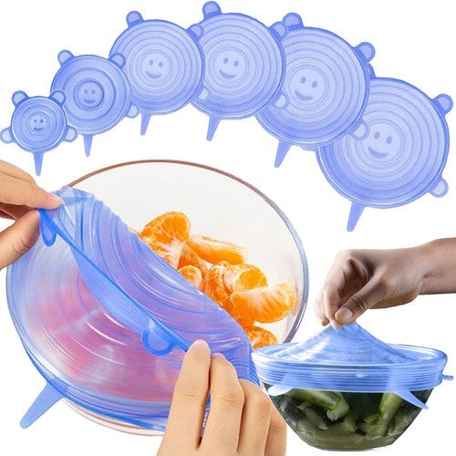 Silikondeckel,6 Dehnbare Silikondeckel, BPA Free Wiederverwendbar Silikon Abdeckung,Sicher und Gesund Universal Silikon-Frischhalte-Deckel für SchüSseln,TöPfe,GläSer,Dosen,Becher ISO