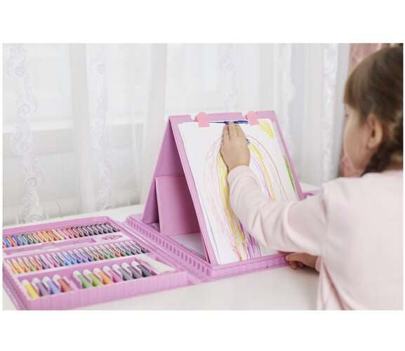 Malset Kinderkoffer 208-teilig rosa Buntstifte Marker Wachsmalstifte Set