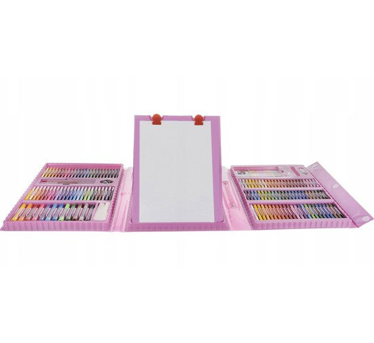 Malset Kinderkoffer 208-teilig rosa Buntstifte Marker Wachsmalstifte Set