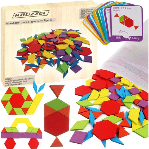 Geometrie Lernspiel Holzpuzzle Formen Farben 155 Teile 24 Karten Aufbewahrung