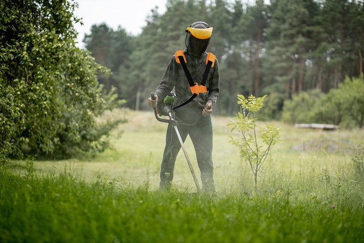 Tragegurt für Freischneider Rasentrimmer Zweischläger schwarz-orange gepolstert