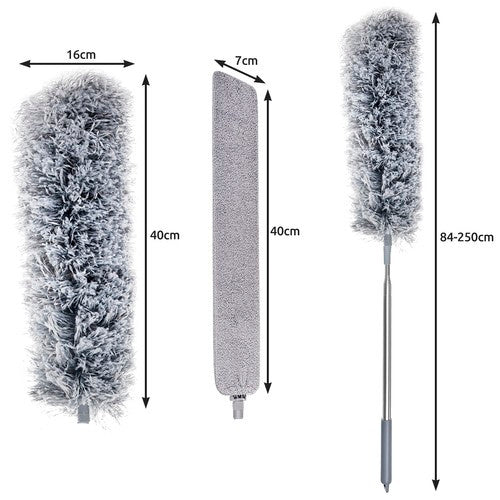 Teleskop-Staubwedel 2in1 Mikrofaser Edelstahl 84-250 cm grau/silber flexibel