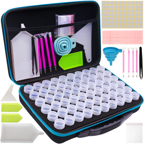 Diamantmalerei Werkzeugsatz XL Aufbewahrungskoffer 60 Gläser 29 x 19 x 7 cm Set