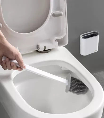 Toilettenbürste Silikon flexibel mit Halter Wandmontage weiß grau schlank TPR
