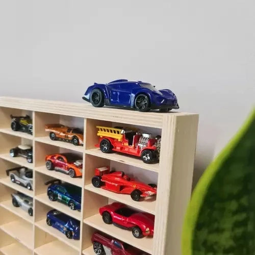 Holzregal für Spielzeugautos 80 Fächer Kiefer Sperrholz Wandmontage 78,5 cm