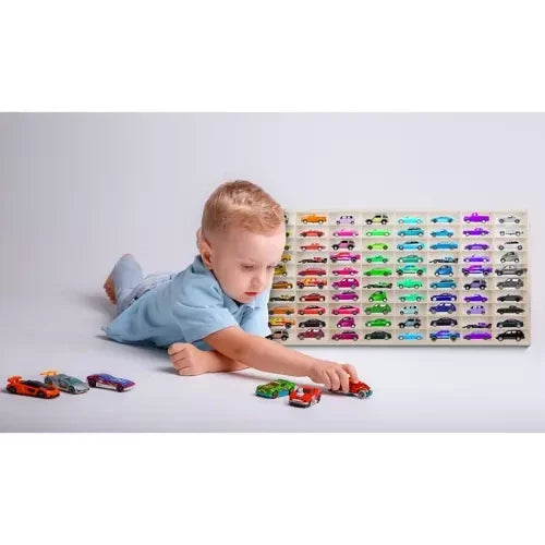 Holzregal für Spielzeugautos 80 Fächer Kiefer Sperrholz Wandmontage 78,5 cm