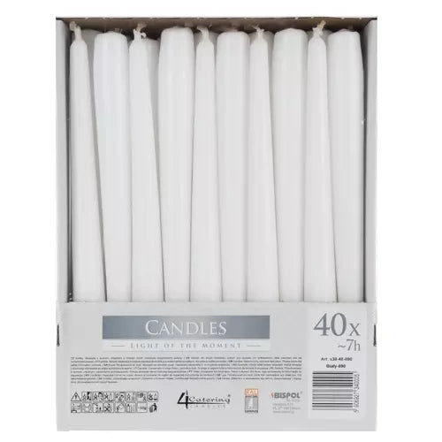 Weiße Kegelkerze - Set mit 40 Stück.
