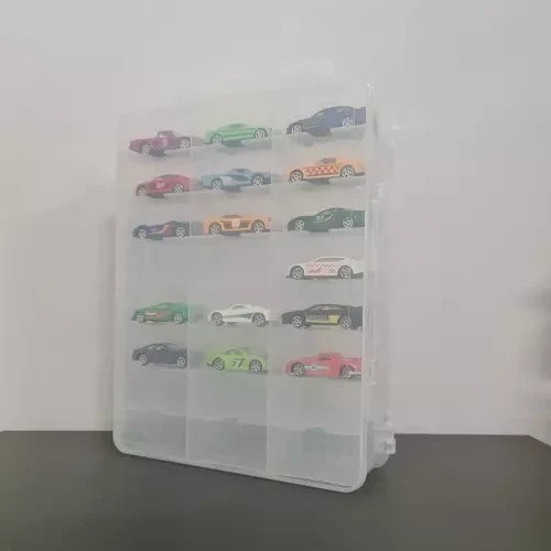 Auto-Koffer für 46 Spielzeugautos doppelseitig 46 Fächer Kunststoffbox PP klar