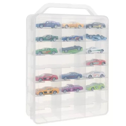Auto-Koffer für 46 Spielzeugautos doppelseitig 46 Fächer Kunststoffbox PP klar