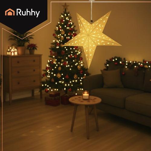 Papierstern Weihnachtsstern für innen 3D- 60cm Beleuchtet zum Aufhängen 20076