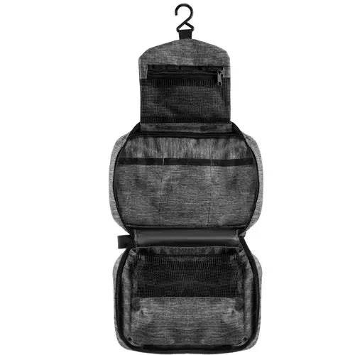 Kosmetiktasche Herren hängend mit Haken wasserdicht 3 Fächer grau Nylon Reise