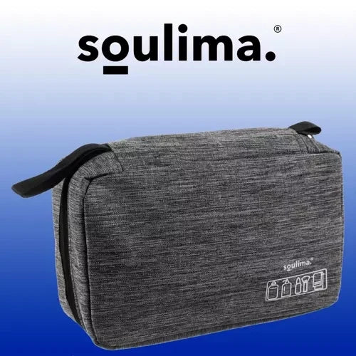 Kosmetiktasche Herren hängend mit Haken wasserdicht 3 Fächer grau Nylon Reise