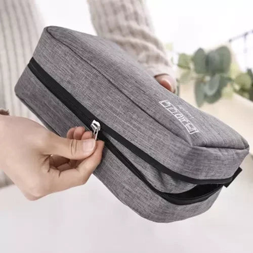 Kosmetiktasche Herren hängend mit Haken wasserdicht 3 Fächer grau Nylon Reise