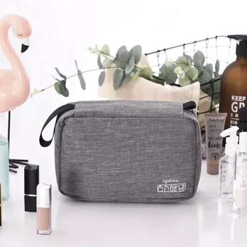 Kosmetiktasche Herren hängend mit Haken wasserdicht 3 Fächer grau Nylon Reise