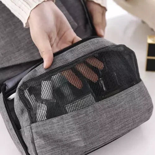 Kosmetiktasche Herren hängend mit Haken wasserdicht 3 Fächer grau Nylon Reise