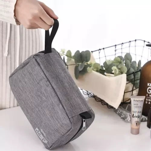 Kosmetiktasche Herren hängend mit Haken wasserdicht 3 Fächer grau Nylon Reise
