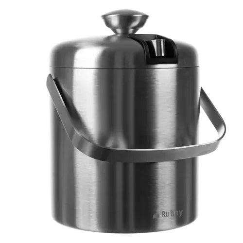 Doppelwandiger Eiskübel für Eiswürfel 1,3 Liter mit Deckel Zange Sieb Löffel Flaschenkühler-Set für Getränke Edehlstahl 21159