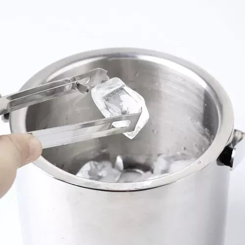 Doppelwandiger Eiskübel für Eiswürfel 1,3 Liter mit Deckel Zange Sieb Löffel Flaschenkühler-Set für Getränke Edehlstahl 21159