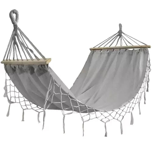 Hängematte grau 200 x 100 cm Baumwolle Polyester Holzquerstangen bequem 200 kg