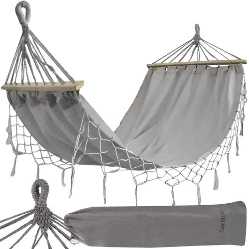 Hängematte grau 200 x 100 cm Baumwolle Polyester Holzquerstangen bequem 200 kg