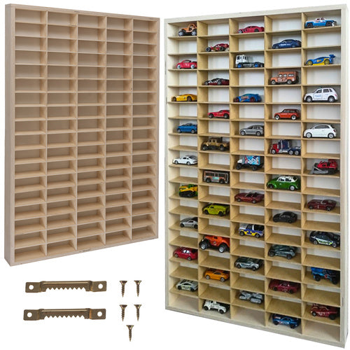 Holzregal Spielzeugautos 90 Fächer Naturholz Wandregal Organizer 78,5 x 50 cm