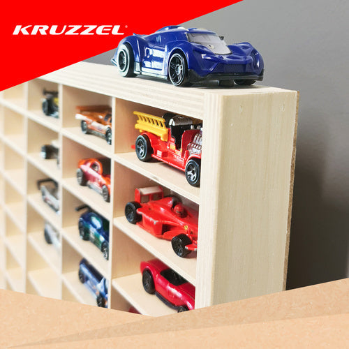 Holzregal Spielzeugautos 90 Fächer Naturholz Wandregal Organizer 78,5 x 50 cm