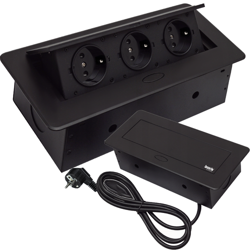 Tischsteckdose versenkbar 3-fach Schuko 230V 3300W Schwarz Einbau Arbeitsplatte