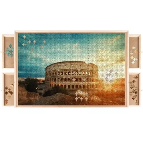 Puzzletisch Holz mit 4 Schubladen 89x69 cm Puzzlebrett Kiefer MDF braun stabil